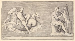 Figuuri on Seagoat, Man Carving Wing, julkaistu n. 1599-1622. tekijältä Unbekannt
