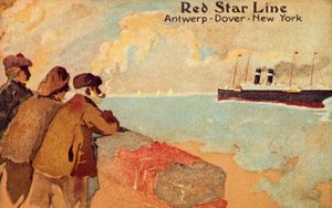 Kalastaja ja merimiehet katsomassa Red Star -merilaivaa, c1900. tekijältä Unbekannt