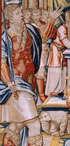 Flanderin kuvakudos. Sarja Hannibalin historia. Hannibalin vala (Juramento de Aníbal). Ensimmäinen kuvakudos sarjassa. Sarjakuvat anonyymi Hollannin mestari. Valmista Brysselin työpajoja. Noin 1570. Kangas Villa ja silkki, 6,5/7 loimi/cm. Koko 34 tekijältä Unbekannt