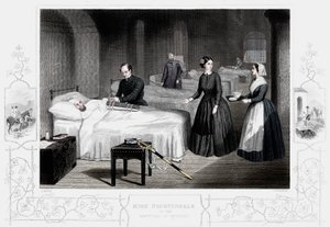 Florence Nightingale Scutarin sairaalassa vuonna 1860 tekijältä Unbekannt