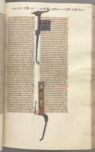 Fol. 199r, Esther, historiallinen alkukirjain, kaksi istuvaa mieshahmoa, n. 1275-1300. tekijältä Unbekannt