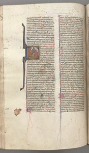 Fol. 220v, Psalmi 38, historiallinen alkukirjain D, Daavid polvistui ja viittasi yllä olevalle Jumalan rintakuvalle, n. 1 tekijältä Unbekannt