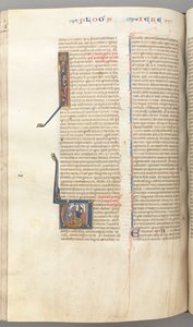 Fol. 292v, Jeremia, historiallinen alkukirjaus V, Jeremian kivittäminen, n. 1275-1300. tekijältä Unbekannt