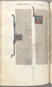 Fol. 354v, Amos, historiallinen alkukirja V, Amos polvistumassa rukouksessa, Jumalan rintakuva yllä, n. 1275-1300. tekijältä Unbekannt