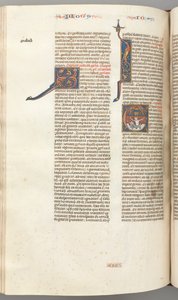 Fol. 357v, Joona, historiallinen alkukirjain E, valaan nielemä Joona, muurien ympäröimä kaupunki yllä, n. 1275- tekijältä Unbekannt