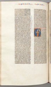 Fol. 361v, Habbakuk, historiallinen alkukirjain O, Habbakuk kädessään kori ja kaksi kiveä..., n. 1275-130 tekijältä Unbekannt