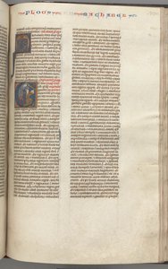 Fol. 370r, Maccabees I, historiallinen alkukirjain E, Mathathias surmaamassa epäjumalia palvovan juutalaisen, n. 1275-1300. tekijältä Unbekannt