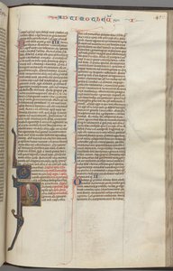Fol. 456r, Timoteus I, historiallinen alkukirjain P, Paavali istuu, n. 1275-1300. tekijältä Unbekannt