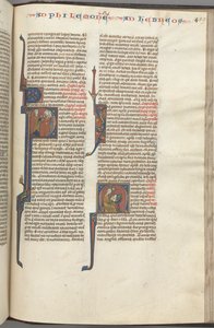 Fol. 459r, Philemon, historiallinen alkukirjain P, Paavali puhui kolmelle miehelle ja heprealaisille..., n. 1275-1300. tekijältä Unbekannt