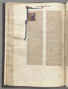 Fol. 62v, Mooseksen kirja, historiallinen alkukirjain H, Mooses sarvet ja kirjakäärö saarnaa..., n. 1275-1300 tekijältä Unbekannt