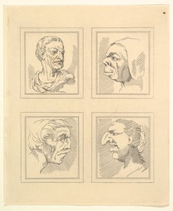 Neljä päätä Leonardo da Vincin Characaturasista, Wincelslaus Hollarin piirustuksista, o..., 1786. tekijältä Unbekannt