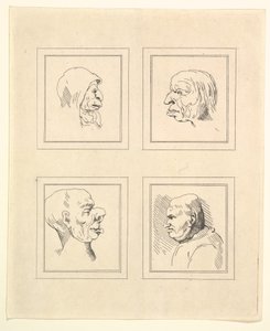 Neljä päätä Leonardo da Vincin Characaturasista, Wincelslaus Hollarin piirustuksista, o..., 1786. tekijältä Unbekannt