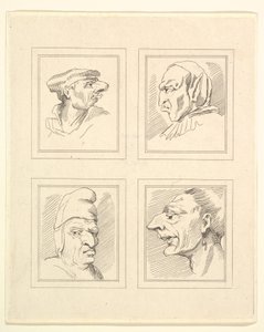 Neljä päätä Leonardo da Vincin Characaturasista, Wincelslaus Hollarin piirustuksista, o..., 1786. tekijältä Unbekannt