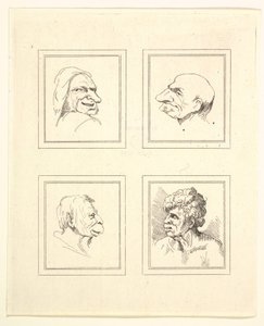 Neljä päätä Leonardo da Vincin Characaturasista, Wincelslaus Hollarin piirustuksista, o..., 1786. tekijältä Unbekannt