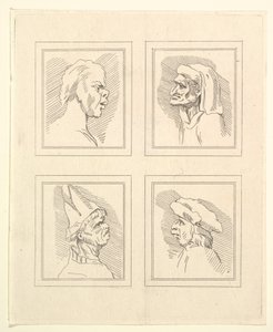 Neljä päätä Leonardo da Vincin Characaturasista, Wincelslaus Hollarin piirustuksista, o..., 1786. tekijältä Unbekannt