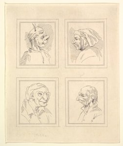 Neljä päätä Leonardo da Vincin Characaturasista, Wincelslaus Hollarin piirustuksista, o..., 1786. tekijältä Unbekannt