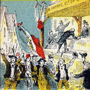 Ranskan vallankumous: vallankumouksellisten vapaaehtoiset seuraukset. Kaiverrus kirjassa "Histoire de France". Mainoskuvasarja, joka on julkaistu Louit