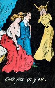 Ranskalainen aviorikoksen karikatyyripostikortti, c1900 tekijältä Unbekannt