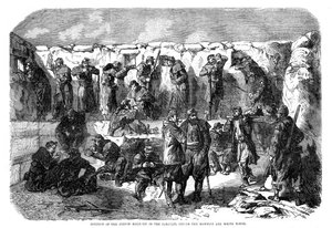 Ranskalainen kiväärin kuoppa rinnakkain ennen mamelonia ja valkoista tornia, Sevastopol, Krimin sota, 1855 tekijältä Unbekannt