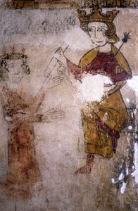 Ferrande-tornin fresko Pernes-les-Fontainesissa (Pernes les Fontaines, Vaucluse (84)) 1200-luvulta: Anjoun Kaarle I (1227-1285), jolle Sisilian Manfred I:n eli Hohenstaufenin ruumis (n. 1232) -1266) tuodaan. tekijältä Unbekannt