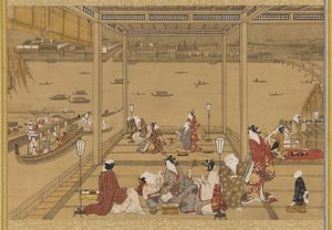 Iloisuus joenvarren teehuoneessa, Edo-kausi, 1700-luku. tekijältä Unbekannt