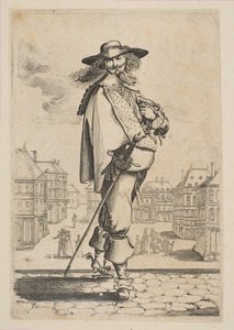 Herrasmies miekalla joidenkin rakennusten edessä, 1629. tekijältä Unbekannt