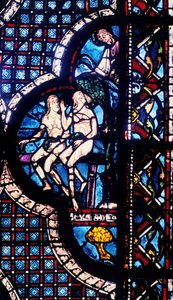 Jumala kohtaa Aadamin ja Eevan, lasimaalaukset, Chartresin katedraali, Ranska, 1205-1215 tekijältä Unbekannt