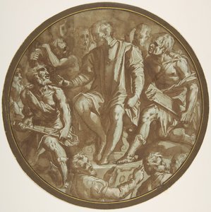 Toscanan suurherttua Cosimo I Taiteilijoidensa ympäröimänä., n. 1556-62. tekijältä Unbekannt