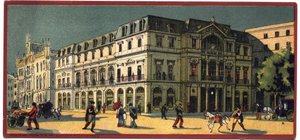 Suuret hotellit: ulkonäkymä Avenida Palacesta Lissabonissa, Portugalissa - Kartta sarjasta, joka esittelee "Compagnie Internationale des Grands Hotelsin" hotelleja, 1800-luvun loppu - 1900-luvun alku tekijältä Unbekannt