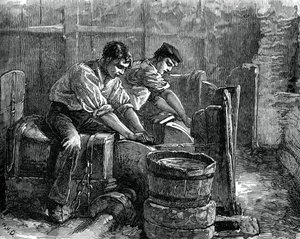 Hiomakoneet työssä pyörän päällä, c1880 tekijältä Unbekannt