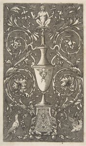 Groteski maljakoineen, lintuineen ja akantuskääröineen, n. 1515-1600. tekijältä Unbekannt