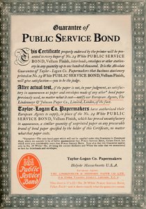 Julkisen palvelun takuu - Taylor-Logan Co. Papermakers -ilmoitus, 1919 tekijältä Unbekannt