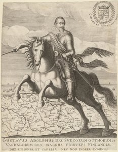 Kustaa Adolphus ennen Pommerin karttaa taustalla, 1630 tekijältä Unbekannt
