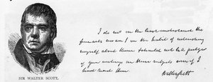 Sir Walter Scottin käsiala ja allekirjoitus (kynä ja muste paperille) tekijältä Unbekannt
