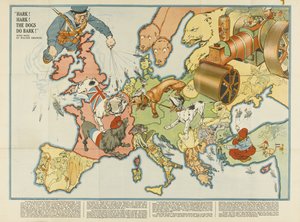 Hark! Hark! Koirat Haukkuvat! Euroopan satiirinen kartta, 1914 tekijältä Unbekannt