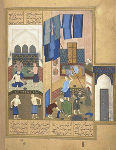 Harun al-Rashid ja hamamin sisäpuoli Nizamin khamsan käsikirjoituksesta, n. 1495 tekijältä Unbekannt