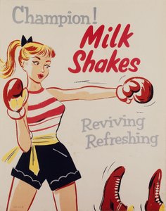 Terveyskasvatus ï Mestari! Milkshakes, juliste, c 1955-1960 tekijältä Unbekannt