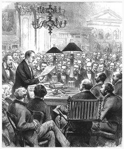 Heinrich Schliemann luennoi Lontoossa, 1877 tekijältä Unbekannt