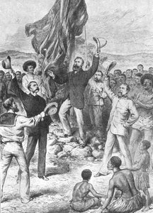Britannian lipun nosto Uudessa-Guineassa, 1883: Mr Chester... Calling for Three Cheers, 1901. tekijältä Unbekannt
