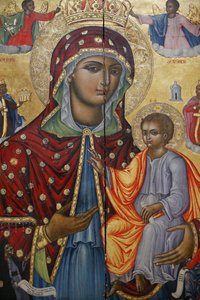 Pyhän haudan kirkko, Kreikan ortodoksinen katolikon, Neitsyt Marian ja lapsen ikoni, Jerusalem, Israel tekijältä Unbekannt
