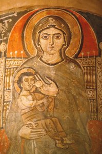Pyhä Neitsyt ja Pyhä Johannes Kamen koptilainen luostarin fresko: Maria imettävä Jeesus Egypti tekijältä Unbekannt