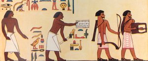 Kuinka muinainen egyptiläinen maalasi israelilaisten tulemisen Egyptiin, n. 1930. tekijältä Unbekannt