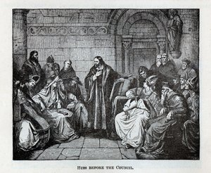 Huss neuvoston edessä, 1882 tekijältä Unbekannt