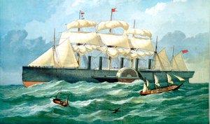 IK Brunelin höyrylaiva Great Eastern, jossa siipipyörän kotelo ja purjeet, 1857 tekijältä Unbekannt