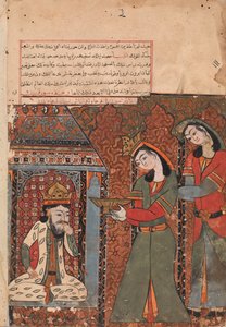Ilar tai Irakht heittämässä riisikulhoa kuninkaalle, Folio Kalila wa Dimnasta, 1700 tekijältä Unbekannt