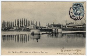 Ile de France, Val de Marne, Creteil: näkymä Marnen vanhalle padolle - Postikortti vuodelta 1904 tekijältä Unbekannt
