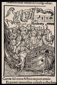 Kuvitus Sebastian Brantin kirjaan Hullujen laiva, 1497. tekijältä Unbekannt