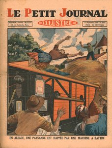 Elsassissa talonpoikanainen jää kiinni puimakoneeseen, 1929. tekijältä Unbekannt