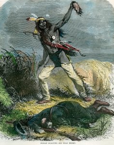 Intiaani skalpaa kuollutta vihollistaan, 1800-luku tekijältä Unbekannt