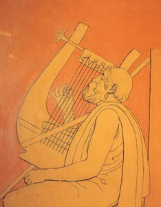Sisäkuva koristeellisista figuratiivisista piirustuksista miespuolisesta symbolisesta kuvauksesta muinaisesta Kreikasta ruokasalissa Holmwoodissa, Glasgow